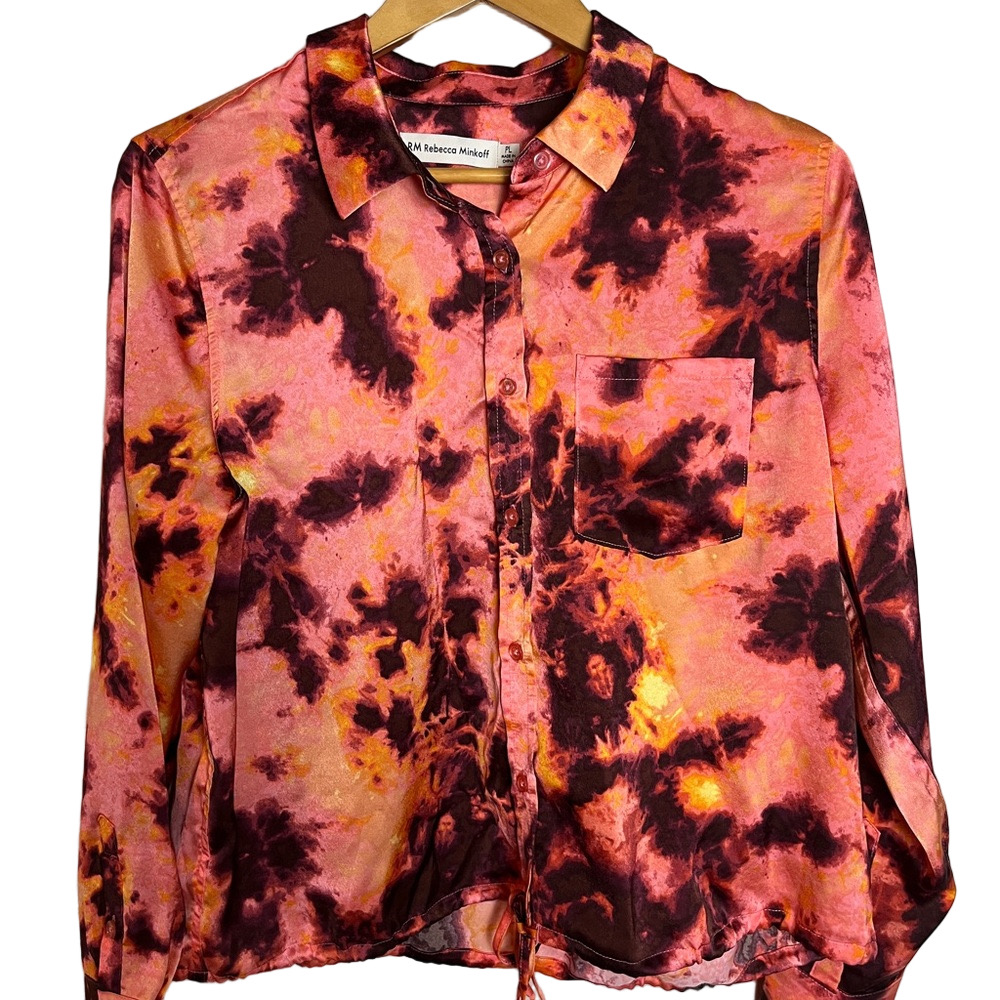Rebecca Minkoff Womens Blouse PL Pink Floral Button Up Boho Designer Office